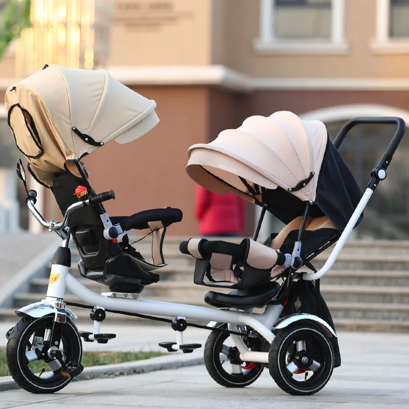 New twins two children tricycle double bike seat baby push pedal baby carriage stroller, back seat can be lie down New twins two children tricycle double bike seat baby push pedal baby carriage stroller, back seat can be lie down
