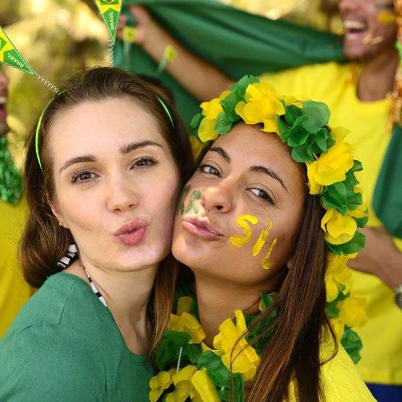 Цветы лей Yi гирлянда повязка международных Футбол Флаг Бразилии Цвет Гавайи Волосы Группа Гавайи вечерние платье Цепочки и ожерелья