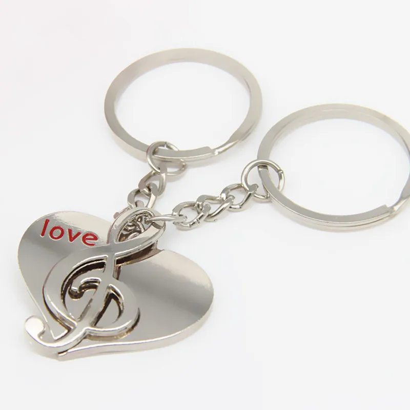 

1 Pair Creative Heart Musical Note Key Chains Couple Lovers Gift Keychain Music Symbol Note Key Ring Silver Plated Keyfob
