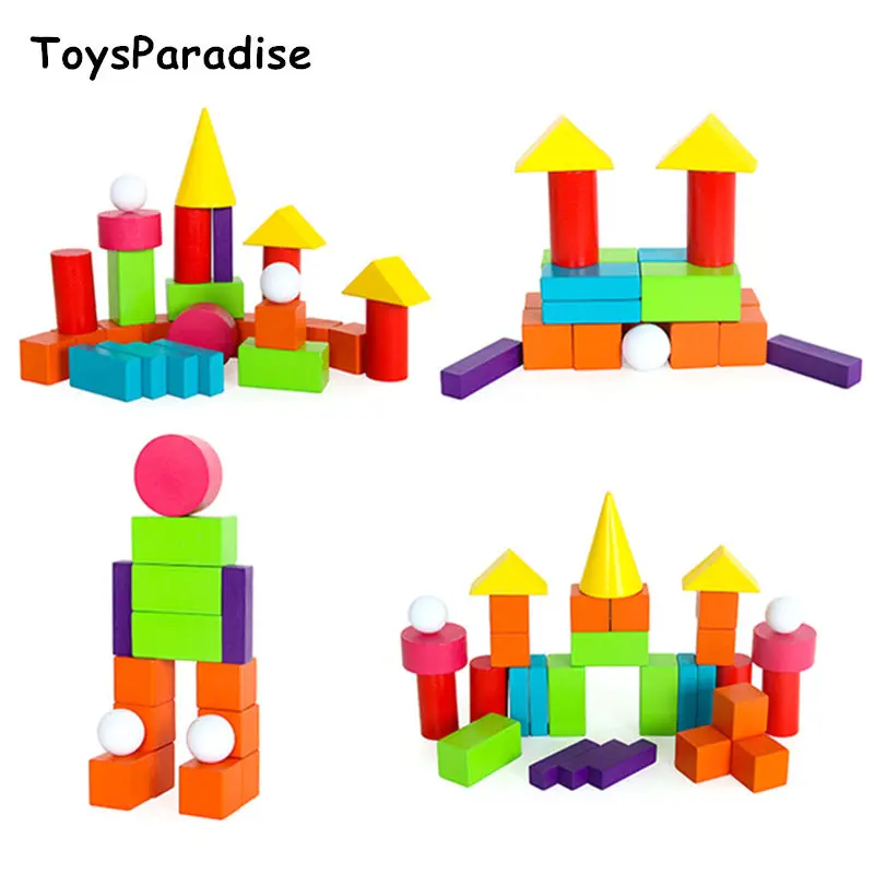 

Montessori Geometric Assembling Blocks 16/22/32/45/60Pcs Building Blocks Primary School Teaching Aids Educational Wooden Toys