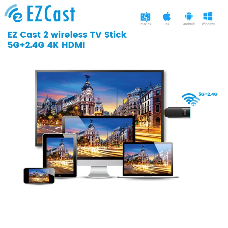 Новинка беспроводная смарт ТВ флешка Ezcast2 5G + 2 4G 1080P|SmartTV-стики и тюнеры| |