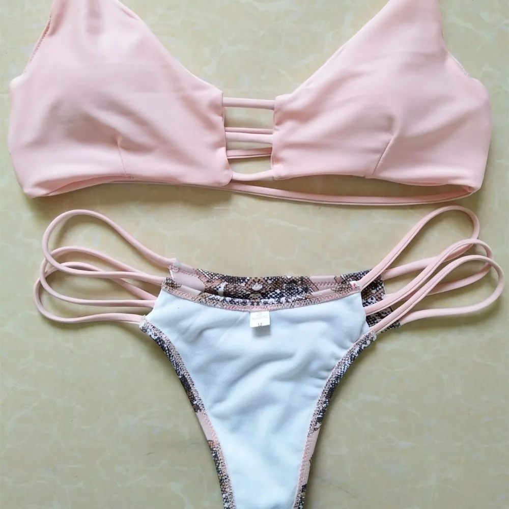 Sexy Bikinis Women Swimsuit S M L Pink Printing Swimwear Female Beach Bathing Suit Women Bather Brazilian Bikini Set Biquinis