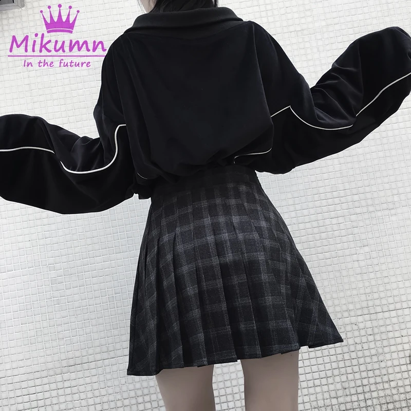 Готическая клетчатая юбка Харадзюку, Женская плиссированная юбка с высокой талией, короткая юбка в стиле панк для девочек, осень, Saias Femininas размера плюс S-XXL
