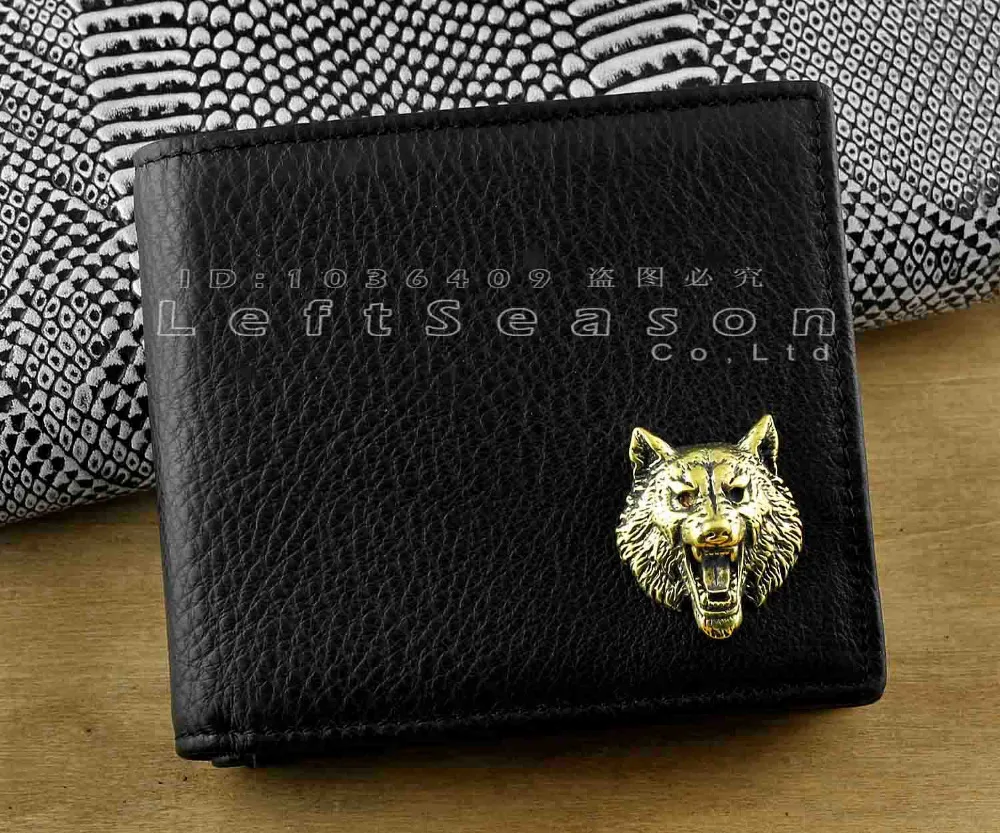 

High Quality Mens Genuine Leather Card Holder Coin Wallet w/ Wolf Concho