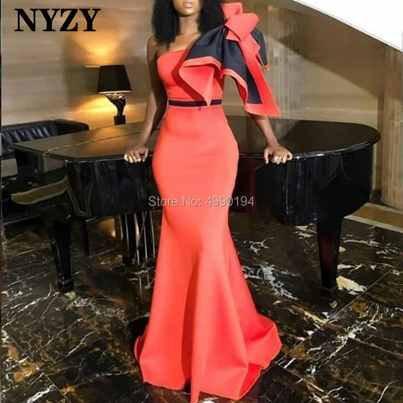 

Africa Arabic Evening Dress 2019 NYZY E182 Big Bow Black Orange Mermaid Evening Gown robe soiree Dubai vestido longo festa