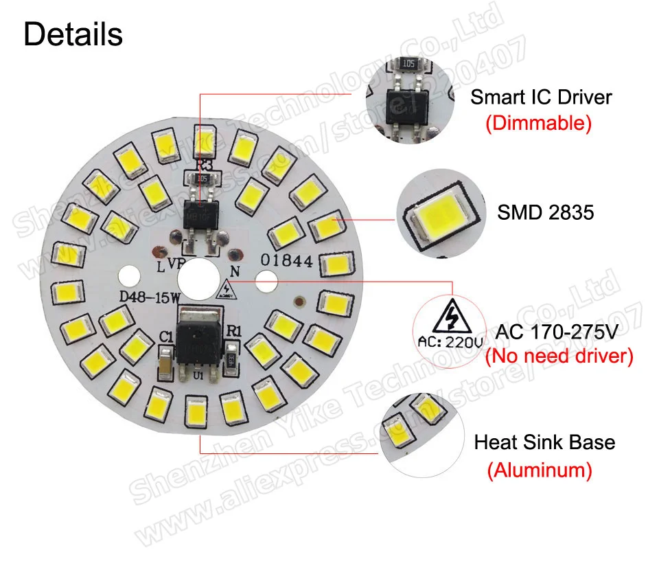 12 Вт 74 мм AC 220 V Светодиодные светильники pcb СИД smd2835 встроенным IC драйвер, 18 Вт 15 Вт 12 Вт 9 Вт 7 Вт 5 Вт 3 Вт для Светильник направленного света «сделай сам»