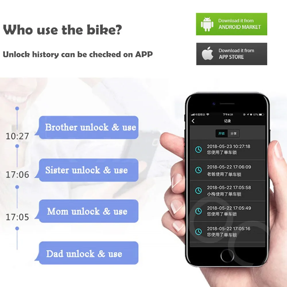 Бесключевое приложение Bluetooth умный велосипедный замок, Противоугонная сигнализация и водонепроницаемый для личного, семейного или школьного и т. д