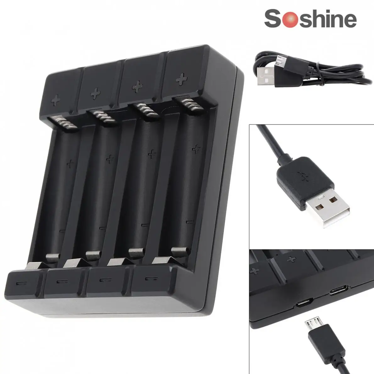 Soshine AA AAA NiMH USB зарядное устройство с светодиодный дисплей Поддержка Micro USB TYPEC зарядное устройство Вход