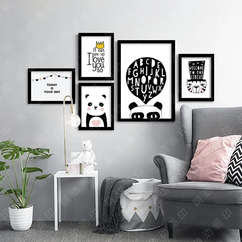 

Cartoon Animal Panda I Love You So Letter Minimalist Canvas Poster Nordic Art Painting Wall Picture Children Room Decoration