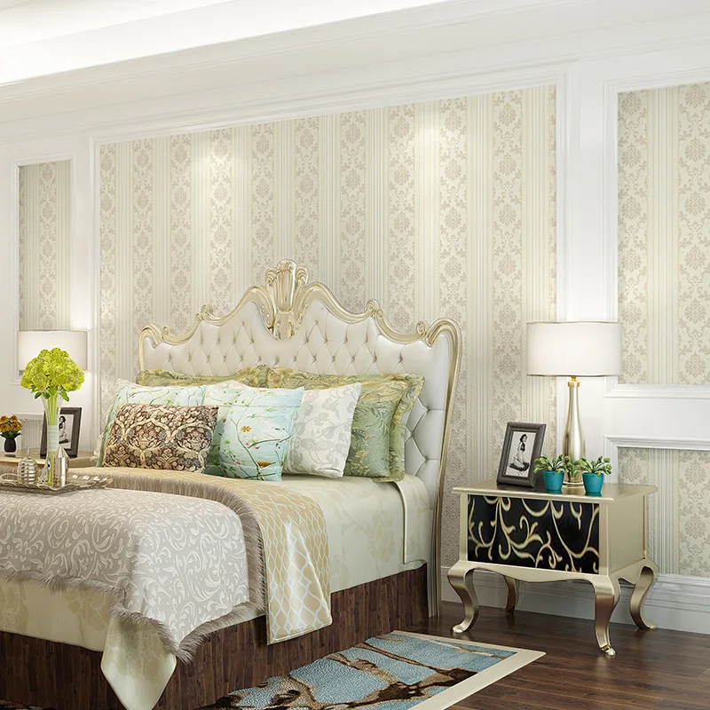 

French Paris Fashion Style Vertical Stripes Living Room Background Wallpaper Natural Material Contact Nonwoven Flower Wallpaper
