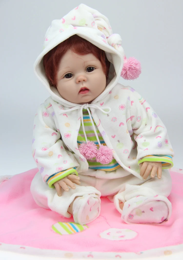 55cm Soft Silicone Reborn Baby Dolls Handmade Reborn Baby Pacifier Lifelike Realistic Dolls Red Hair for