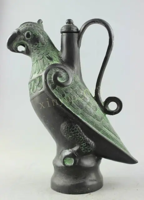 

Collectible Decorated Old Handwork Bronze Carving Parrot Teapot