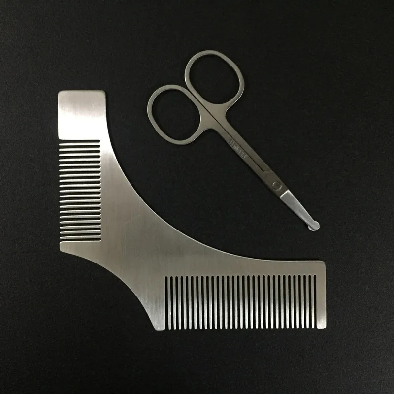 2pcs/set Beard Shaping Tool Template and Scissors Kit ZDU Stainless Steel Shaper Styling Comb Stencil for Line Up & E | Дом и сад