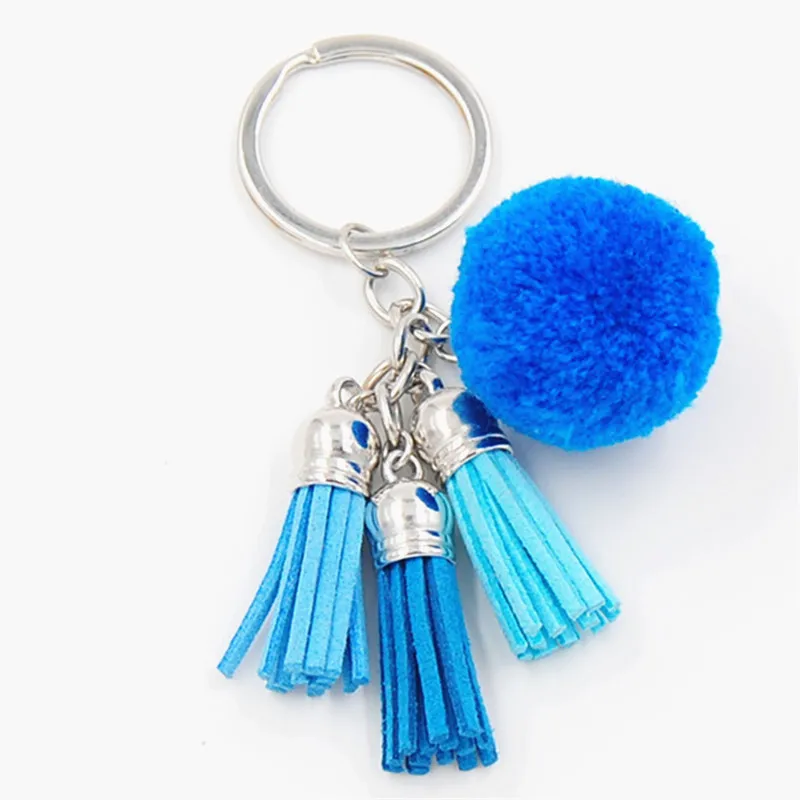 Keychain Pompon Tassel Bag Charm Yellow Fur Blue Keychain Ball Keychain Yellow 1pc