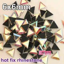 6x6mm 200 sztuk tri-kąt kształt стразы DMC Hot Fix Rhinestone kryształ AB żelazko na poprawka Rhinestone Motif transferu wzory Y3269