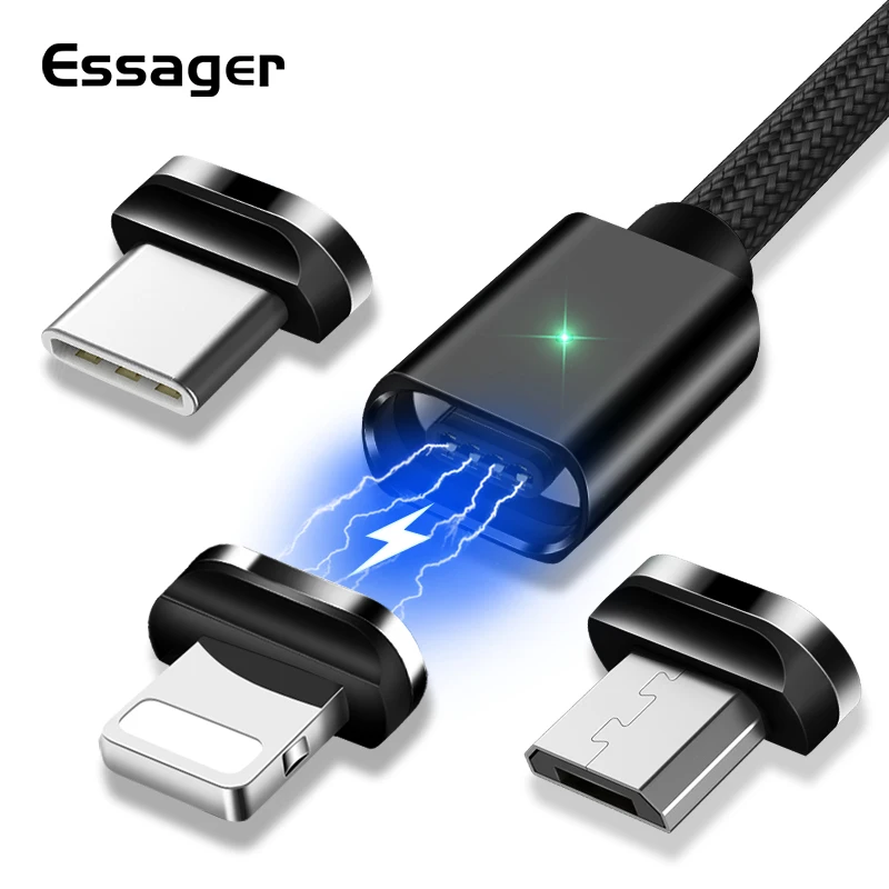 3 шт. Магнитный Micro USB кабель Essager для зарядки iPhone samsung Магнитный USB Порт Магнитный адаптер зарядное устройство для IOS Android type C