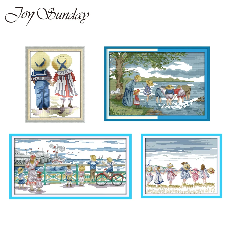 

Joy Suanday Embroiderie Cross Stich Kit Counted 11CT14CT Fishing DIY Handwork Sisters Pattern DMC Needlework Set Points De Croix