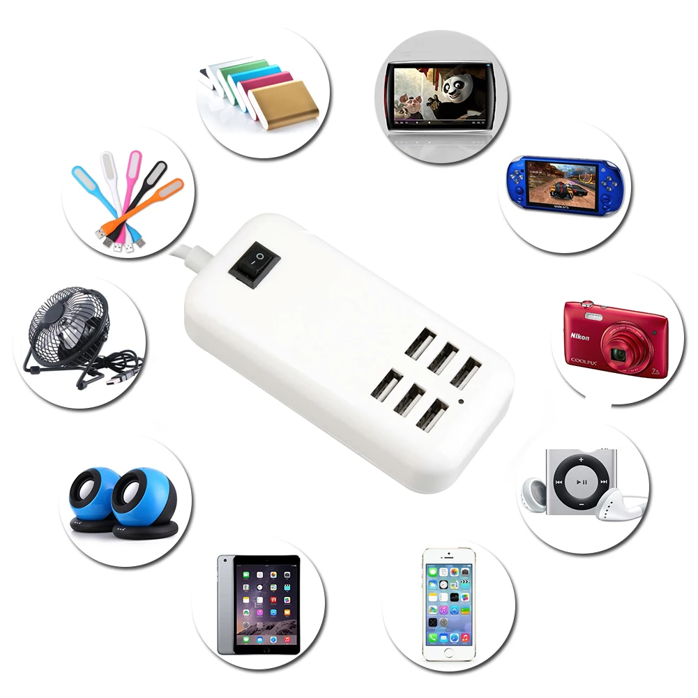 USB Travel Charger Travel Charger 15W 5V 1.5m 6 USB Ports For MP3 Smart
