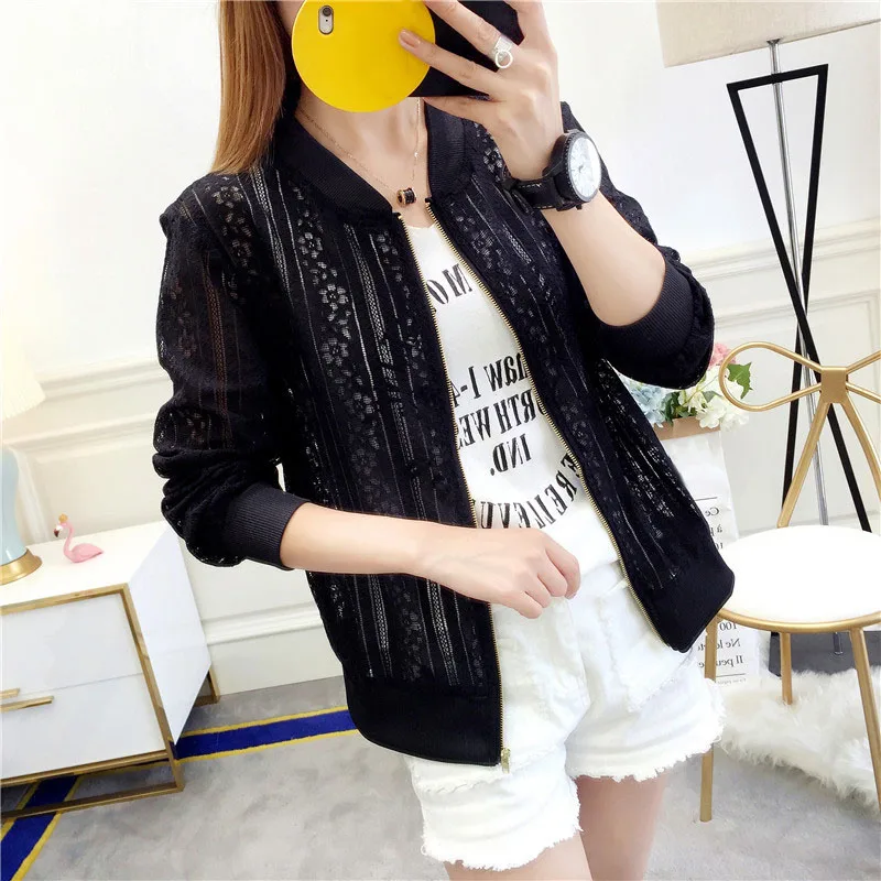 

Newly Women Flower Lace Hollow Baseball Jacket Zipper Coat Cardigan Long Sleeves Tops DOD886