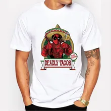 New 2016 Funny Deadpool With Tacos Print T Shirt Short Sleeve Casual Tees Hipster T-shirt Men Fashion O-neck Tshirt