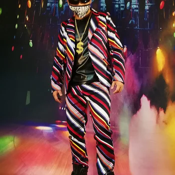 

Custom Made Men Colors Stripe Suits Set Male Singer DJ Stage Show Costume Fashion Casual Blazer Slim Fit Party Suits