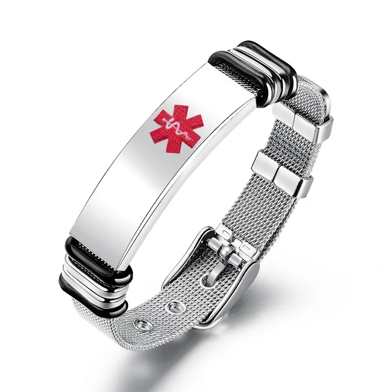 

Modyle Medical Alert ID Bracelet For Women Men Stainless Steel Adjustable Watch Band Emergency Jewelry