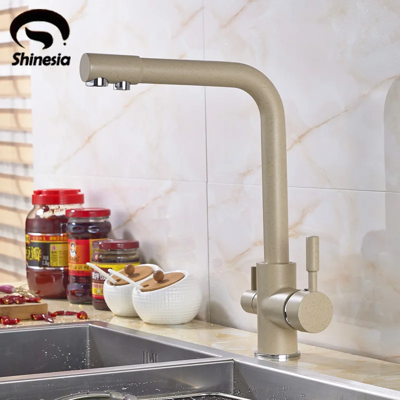 

Beige and White Point Kitchen Sink Faucet Swivel Spout Purification Faucet Hot & Cold & Pure Water Mixer Tap