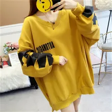 Модная одежда с длинным рукавом футболки для Для женщин в Корейском стиле с круглым вырезом с принтом свободные футболки для девочек Демисезонный Для женщин топы для X368