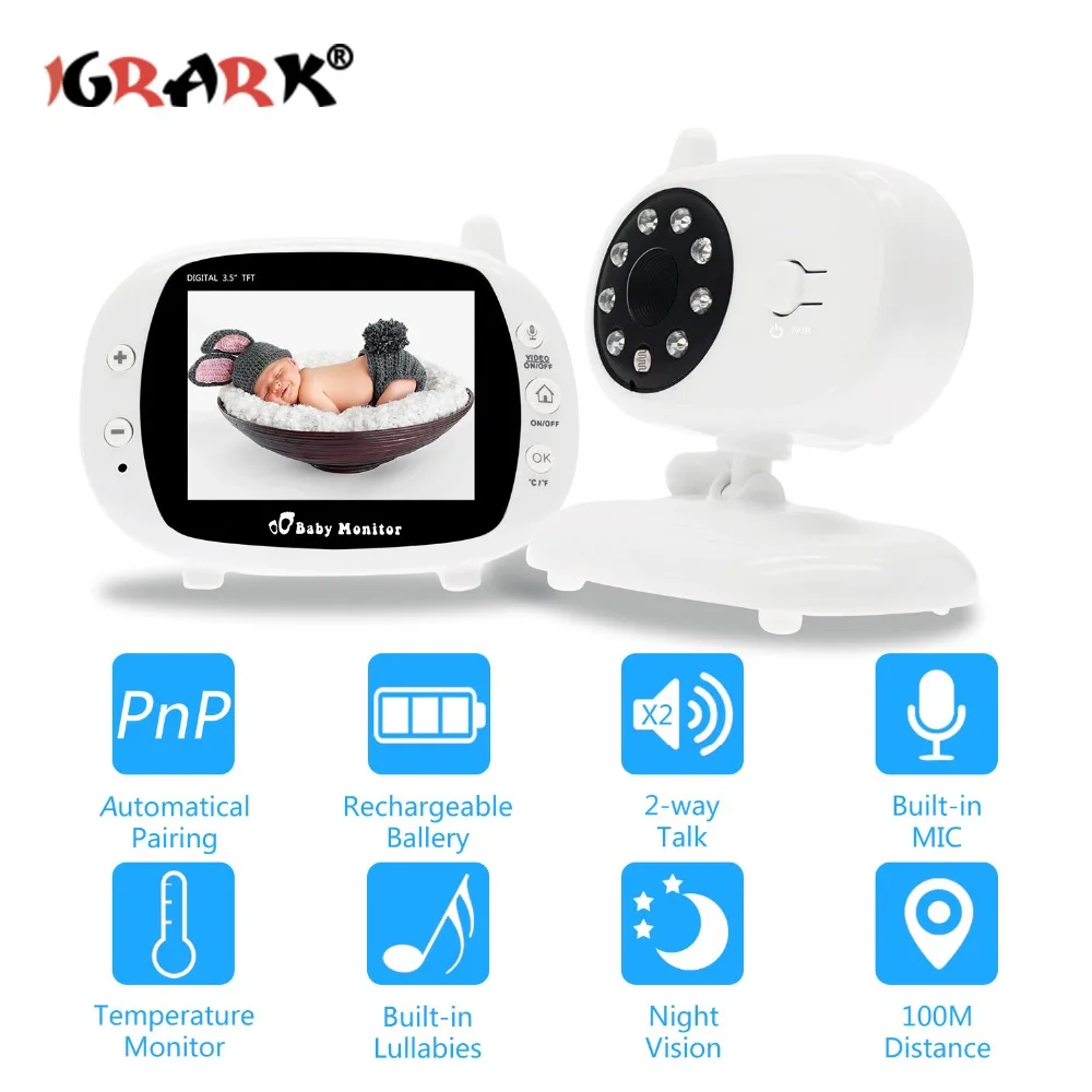 

3.5" Wireless 2.4GHz Baby Monitor WiFi With Two Way Intercome 8IR LED 3 Lullabies IP Camera Security Surveillance Camera