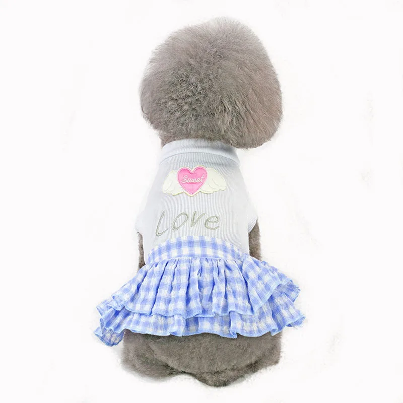 DOGGYZSTYLE летние Классическая модельная обувь одежда для домашних животных, собак с юбкой в клетку юбка принцессы с принтом «сердце», «Любовь платье для маленьких собак чихуахуа