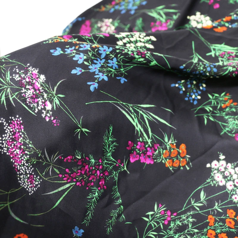 

Retro silk fabric quality natural cotton silk double georgette chiffon cloth material floral 100cm*140cm