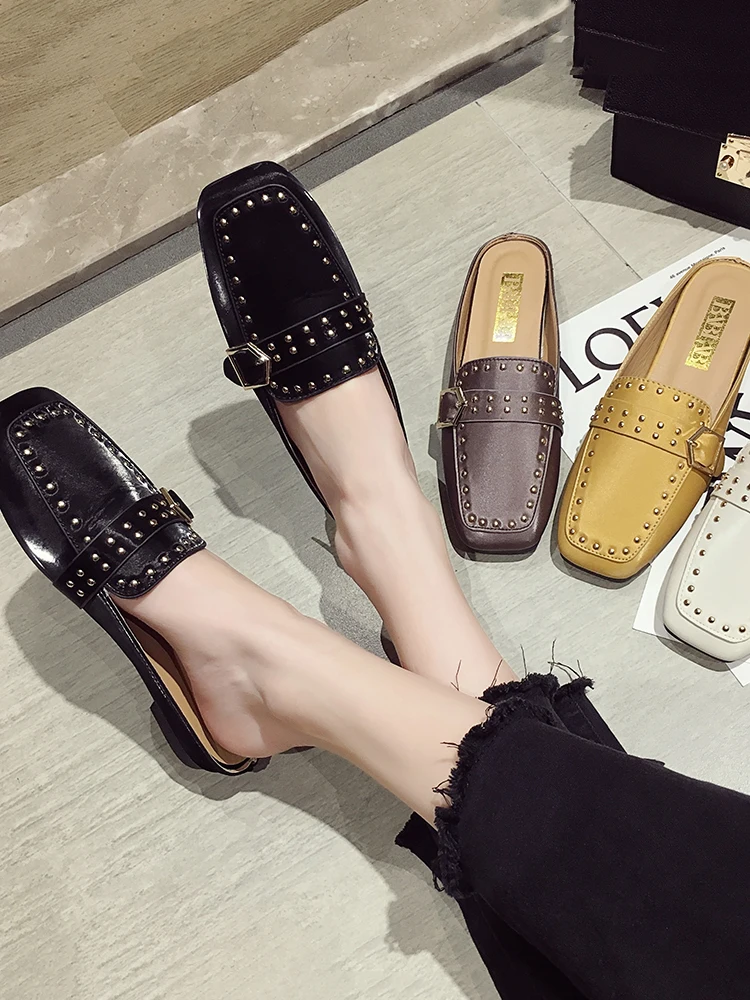 

Casual Woman Platform Shoes 2019 Fashion Women's Buckle Strap All-Match Solid Round Toe Rivets Studs Slip-on Summer Brand Nurse