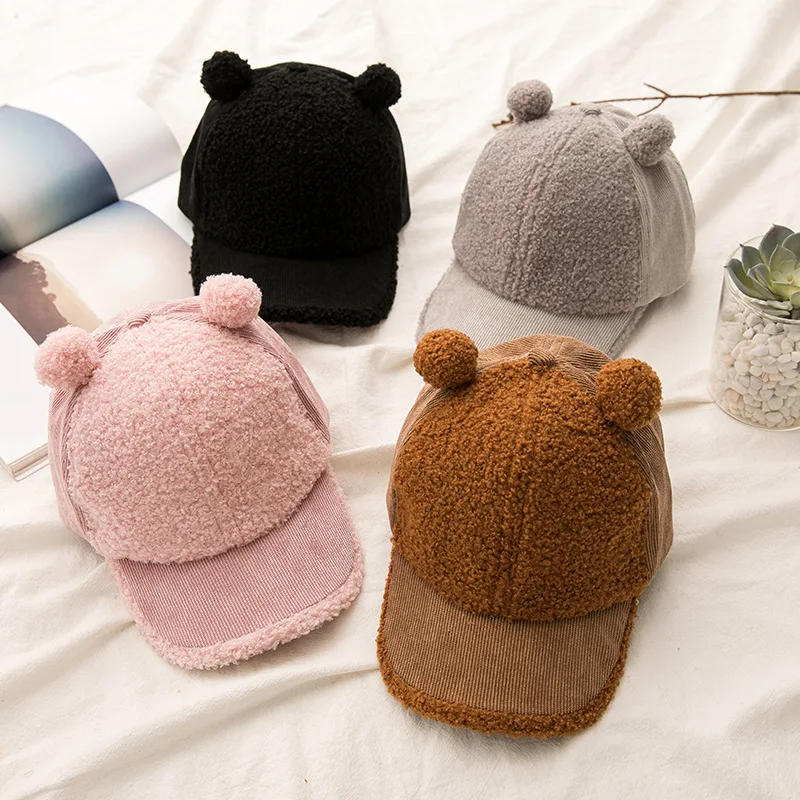 2019 New Children's Cap Cute Bear Ear Hat Autumn Winter Cotton Baseball Caps Casual Snapback Caps