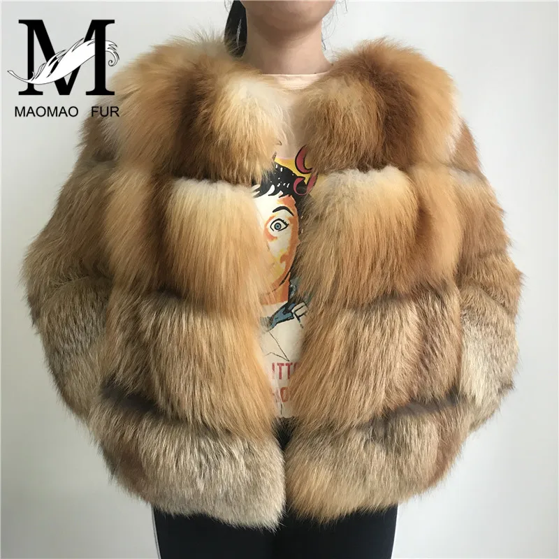 Winter Red Fox Fur Coat New Striped Natural Fur Jacket Women Luxury ...