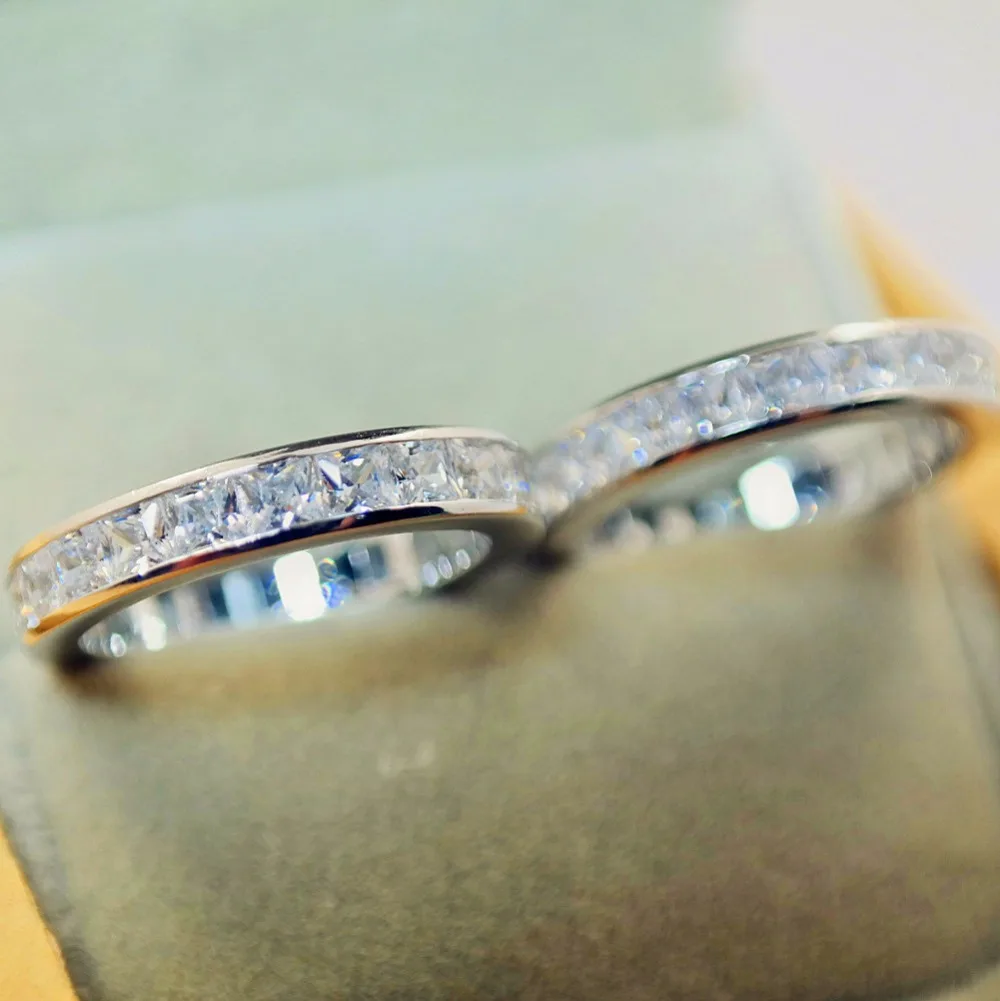 Мужское женское кольцо с белым цирконием, модное 925 Серебряное заполненное ювелирное изделие, обручальные парные кольца для мужчин и женщин