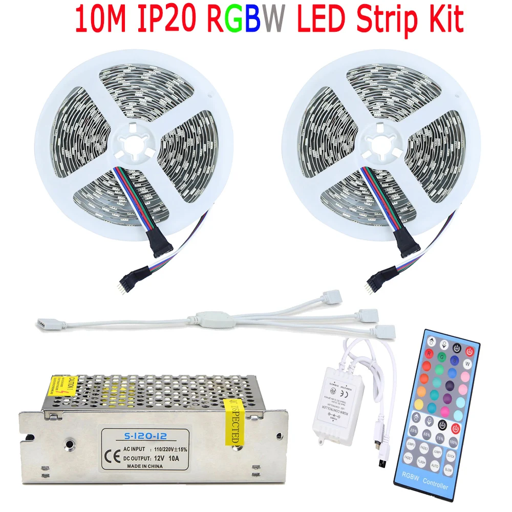 

20M RGBW RGBWW 5050 LED Strip Diode Tape Fita De LED Light No Waterproof 60LED/M 40 Key Remote RGBW Controller AC Power Supply
