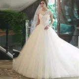 conew_cheap tulle wedding dresses lace appliques floor length shourt sleeve zipper back wedding dresses 2016 simple bridal dresses beach_conew2