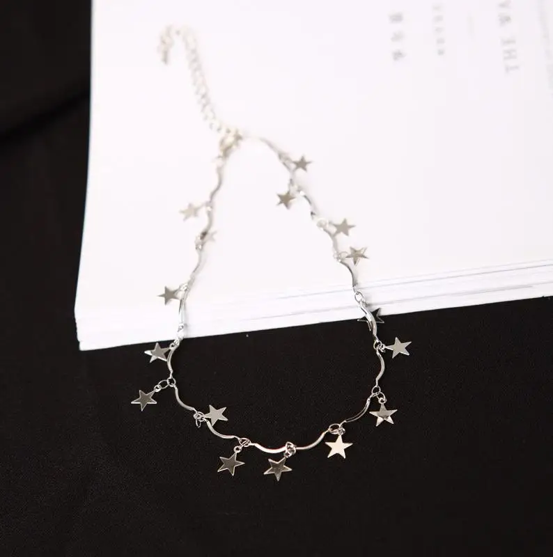 Панк Мода новое ожерелье простая пятиконечная звезда ключица цепь волна короткий параграф воротник ожерелье - Окраска металла: Silver