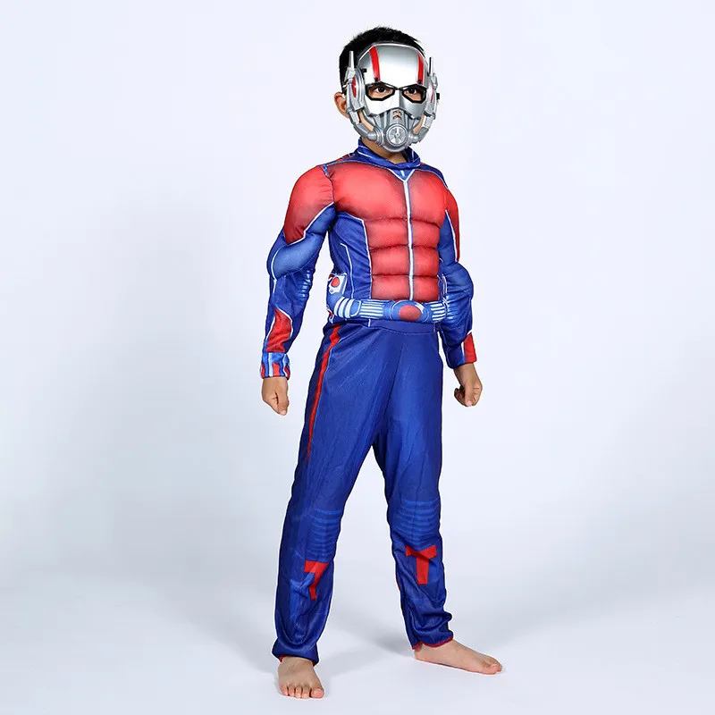  Kids Purim Superhero Costume Cosplay Fashion Movie Muscle Ant Man Comic Cosplay Child Boys Party Avengers Muscle Jumpsuit
