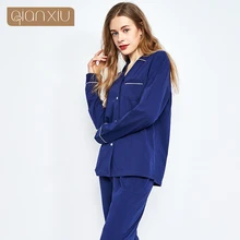 Qianxiu Женская модная повседневная домашняя одежда на пуговицах кардиган для отдыха Ночная весенняя одежда для сна 1801