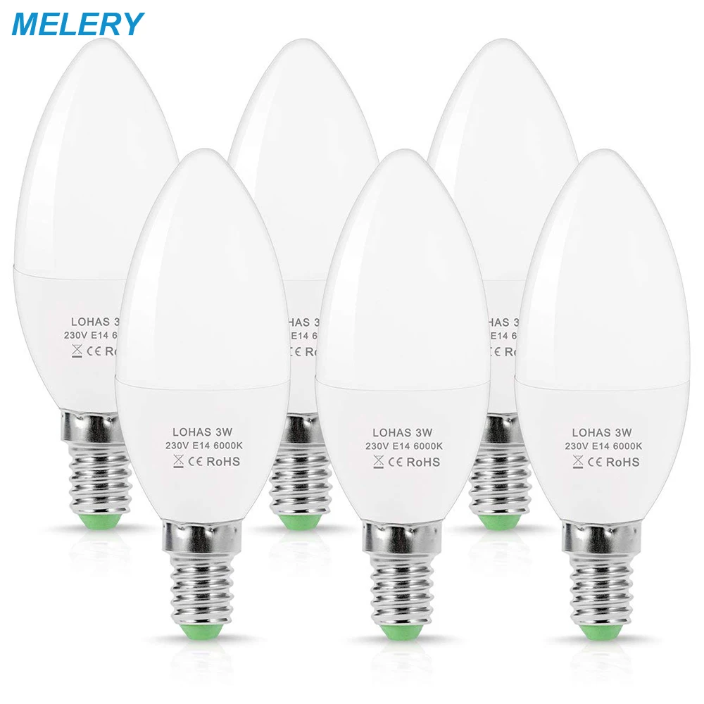 

LED Candle Light Bulbs 25W Incandescent Bulbs Equivalent 3W E14 3000/6000K Day White 250lm Small Edison Screw Candle Bulbs-6PACK