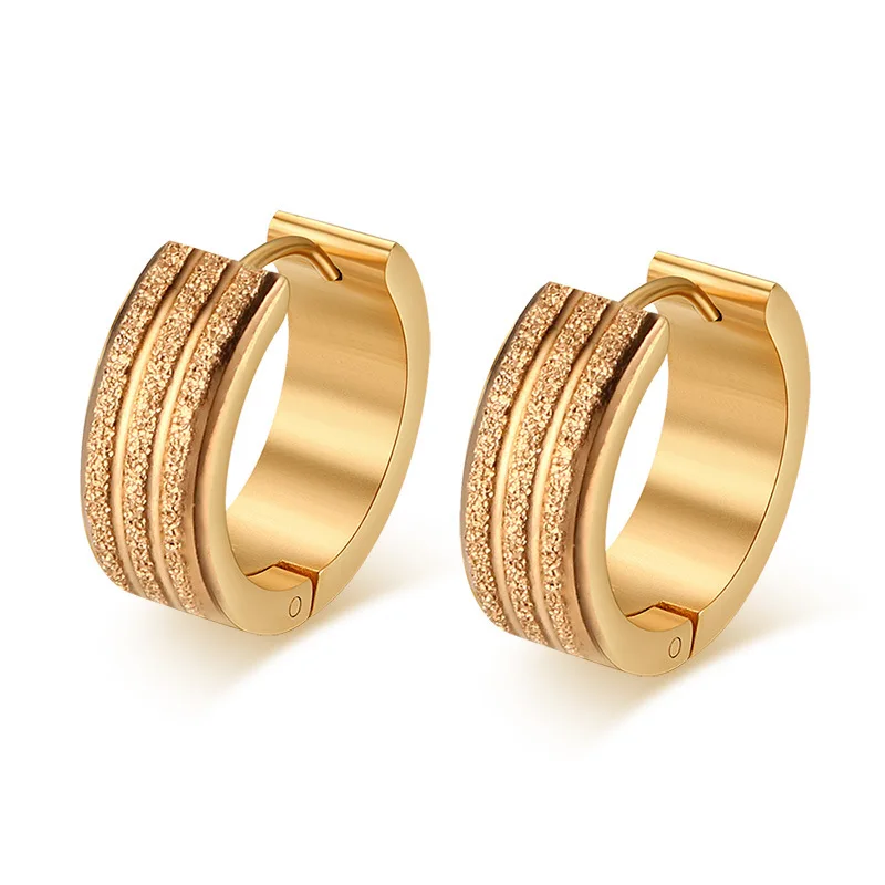 

Titanium Anti Allergy HipHop Jewelry Women's Gold Earrings Punk Popular 24K Real Golden Plated Rock Rapper Polish Eardrop