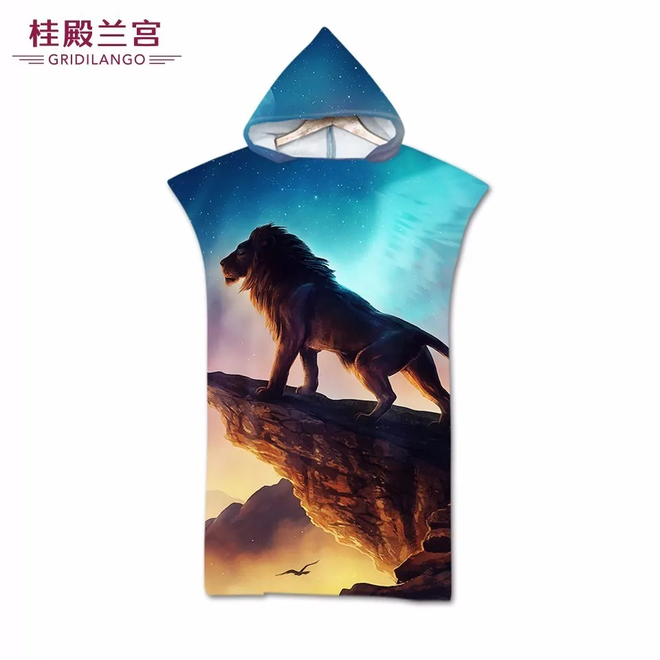 

GRIDILANGO 3D Color King Of Lions Hooded Beach Towels Cloak Microfiber With Sky For Adults Swimming Pool Bath Towel Customized