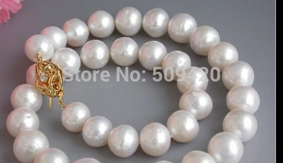 

~~ Free Shipping >>HUGE REAL 17" 12mm ROUND white FRESHWATER PEARL NECKLACE