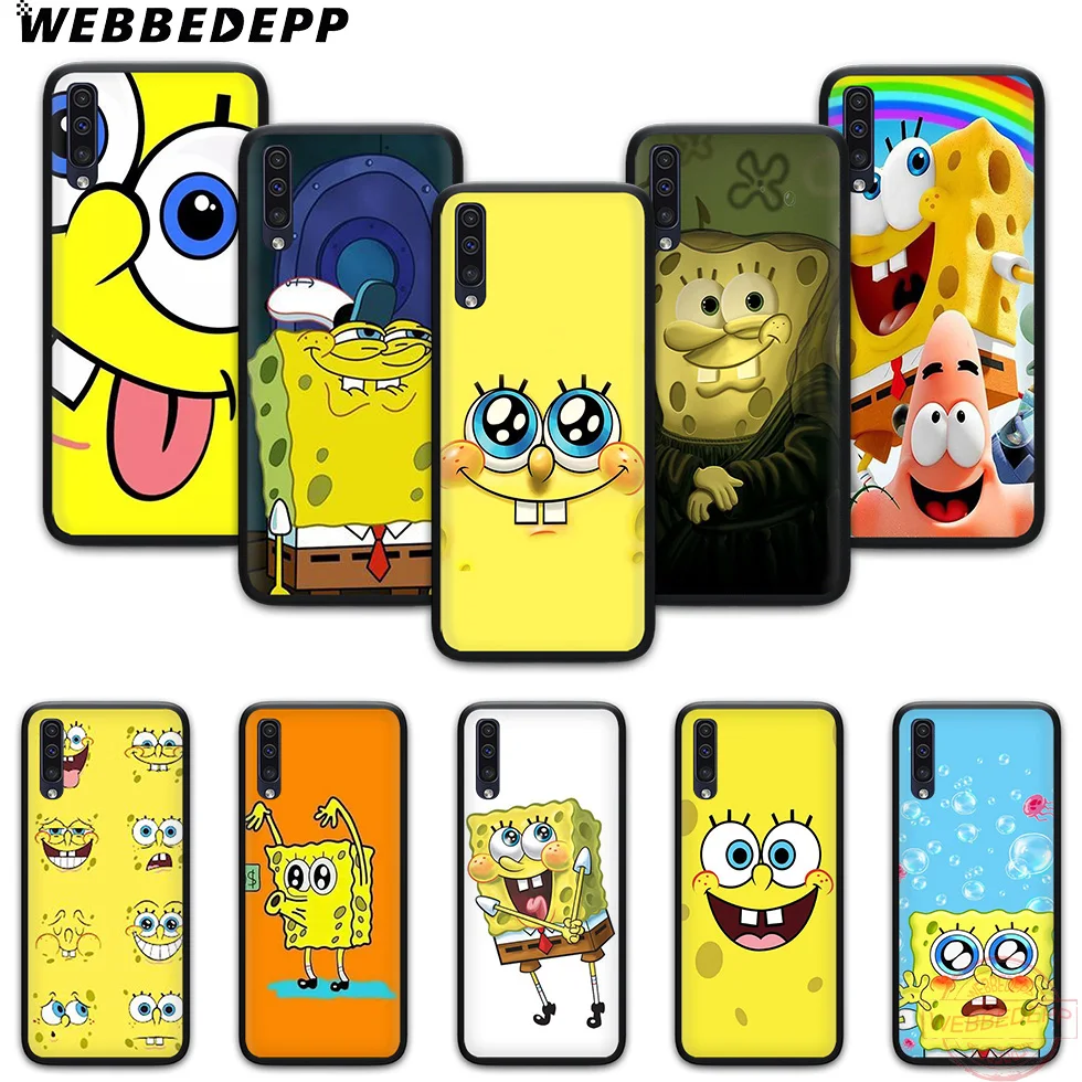 WEBBEDEPP Губка Боб мягкий чехол для Samsung A3 детей 5 6 7 8 9 J6 A10 A20 A30 A40 A50 A60 A70 S M10 M20 M30 M40 |