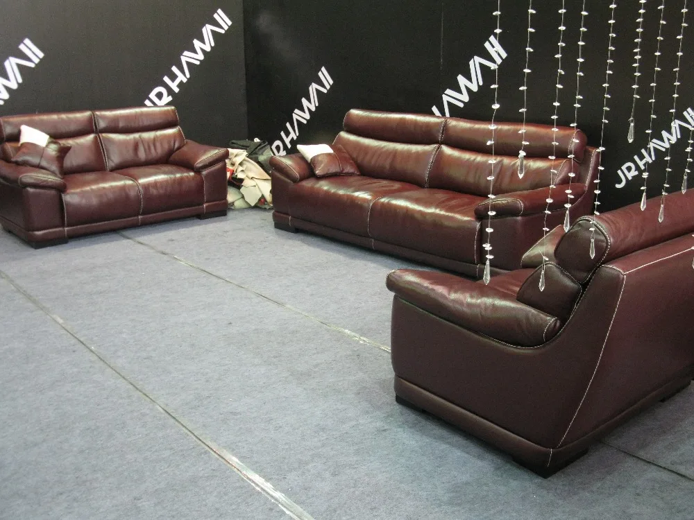 red color Dermal sofa high-grade leather sofa 2015 new living room sofa 1+2+3 seater feather sofa shipping to sea port