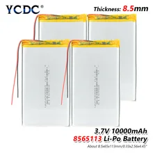 Перезаряжаемые 8565113 литий-ионный аккумулятор 3,7 в 10000 мАч литиевая сменная литий-полимерный Батарея для планшетных ПК DVD gps MID литий-полимерный аккумулятор Батарея