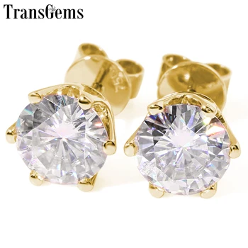 

Transgems 0.8-4 cttw moissanite Diamond Colorless Stud Earrings jewelry 14K Yellow Gold For Fashion Earring