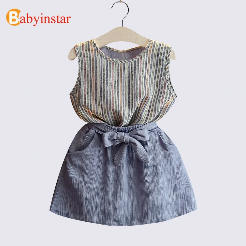 Babyinstar 2018 الصيف الفتيات مجموعة ملابس عارضة مخطط سترة T-Shirt أعلى + حقيبة القوس تنورة 2 قطعة الأطفال الدعاوى طفل الملابس 2-8 طن Babyinstar 2018 الصيف الفتيات مجموعة ملابس عارضة مخطط سترة T-Shirt أعلى + حقيبة القوس تنورة 2 قطعة الأطفال الدعاوى طفل الملابس 2-8 طن
