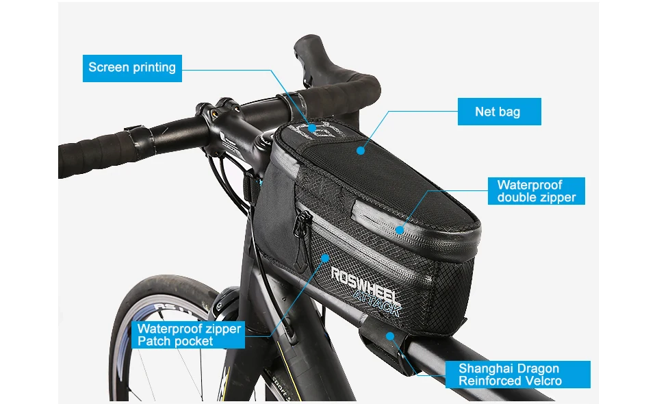 Best ROSWHEEL Waterproof Bike Bicycle Bags Front Beam Frame Tube Bag MTB Road Foldig Bike Phone Bag Cycling Accessories ATTACK SERIES 7